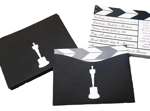 Kit 20 Convites Hollywood Oscar Preto 15 Anos Infantil