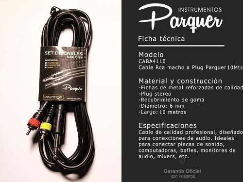 Imagen 2 de 9 de Cable Profesional Rca Macho Plug Stereo 10mts Parquer Cuota