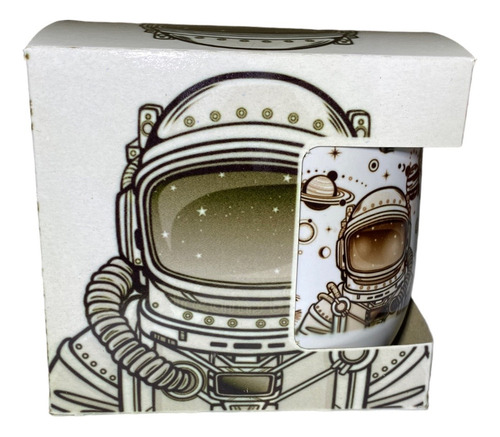Taza De Astronauta Con Cuchara+caja Taza De Café Ceramica Negro Taza De Astronauta