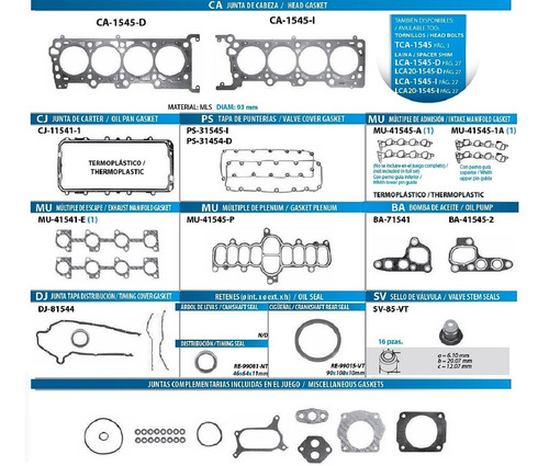 Juntas Motor Para Expedition 4.6l 5.4l V8 Sohc 16v 1991-2006