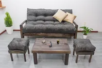 Comprar Futón 3 Cuerpos + Mesa Ratona + 2 Puff Con Almohadon
