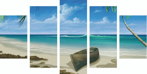 Quadro Decorativo 5 Partes Mosaico Praia Mar Oceano Paisage4 Cor Colorido Cor da armação Marrom