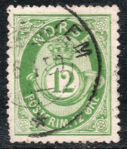 Noruega Antiguo Sello Usado Cuerno Postal X 12 Ore Año 1877 