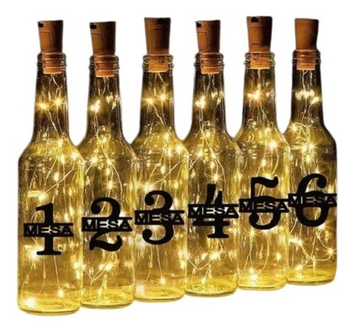 7 Botellas Luminosas Nro Mesa Boda 15 Años Centro De Mesa 