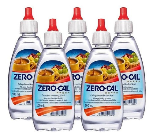 Adoçante Zero Cal Sacarina Liquido 100ml Kit 5