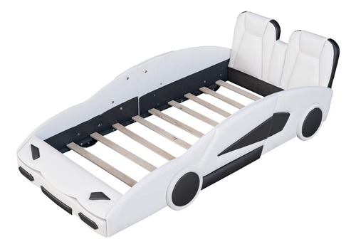 Cama Plataforma Auto Carreras Individual Color Blanco Blanco Nombre Del Diseño
