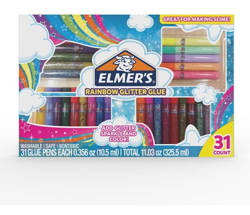 Kit Elmers Adhesivo Rainbow Glitter Glue 31 Piezas Slime