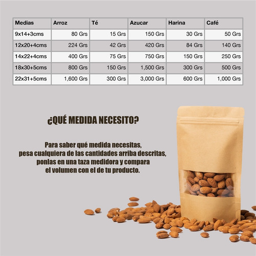 Imagen 5 de 6 de 100 Bolsa Stand Up Pouch Con Cierre Kraft Ventana De 140 Grs