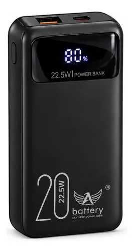 Power Bank 20000mAh Carga Rápida 22.5W para iPhone e Samsung, Com Cabos Embutidos e Display preto/branco