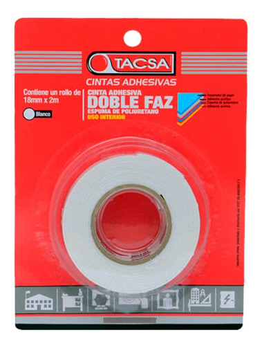 Cinta Doble Faz Adhesiva Uso Interior Tacsa 18 Mm. X 2 Mts.