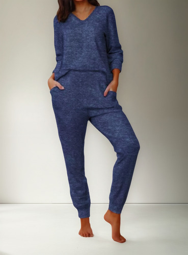 Conjunto Casual De Pants Y Blusa Con Escote V Para Mujer