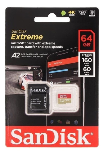 Memoria Microsd Xc Sandisk Extreme 64gb A2 V30 160mb/s Gopro