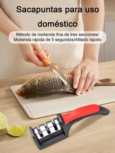 Afilador De Cuchillos De 3 Filos De Acero Inoxidable 3en 1 Rojo