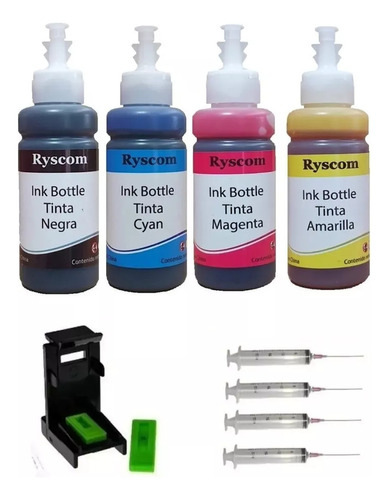 Ryscom Kit Recarga Para Cartuchos Negro Y Tricolo Compatible Para Hp Deskjet Ink Advantage 2374 Hp 667 Negro, Cian, Magenta Amarillo