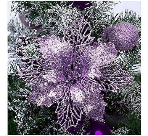 Pack De 12 Flores Artificiales De Navidad Violeta | Envío gratis