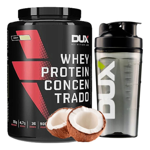 Whey Concentrado 900g + Coqueteleira Pro 800ml Dux Nutrition Sabor Coco