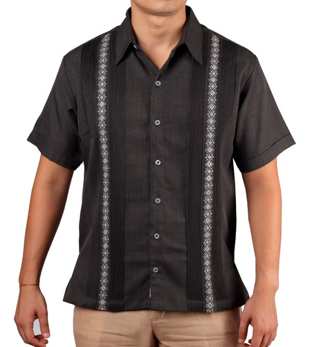 Guayabera Yucateca De Tacto Seda Bordada Mod Calatmul