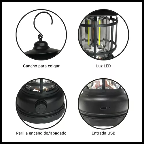 Lampara Farol Portátil Luz Led 360 Pila Recargable Carga Usb