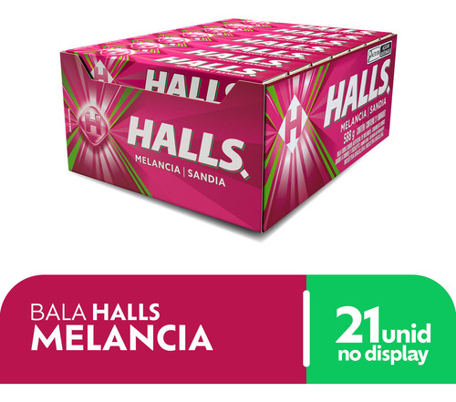 Kit Com 21 Unidades Bala Sabor Melancia De 28g Halls