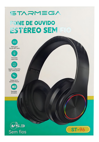 Fone De Ouvido Bluetooth Led Sem Fio Wireless Starmega St-96 Cor Azul