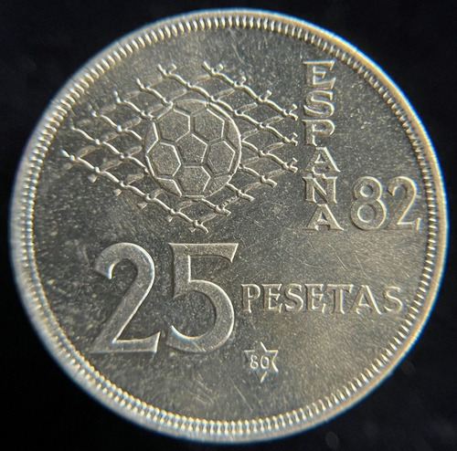 España, 25 Pesetas, 1980. Juan Carlos. Mundial 1982. Unc (Usado)