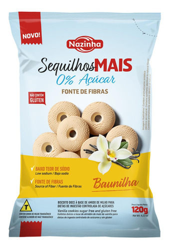 Sequilhos Sem Açúcar Sem Glúten Sabor Baunilha - Nazinha