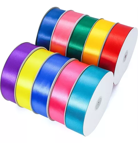 5 Rollos Satinado Decoracion Colores Listón 4cm 114.3 Metros