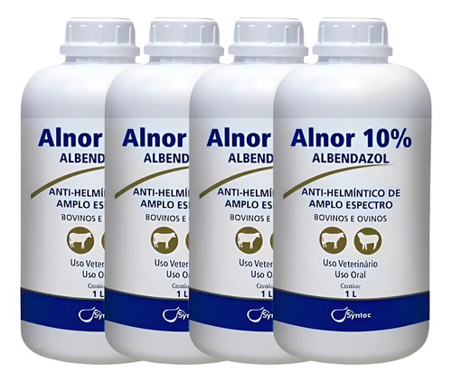 4 Alnor 10% Syntec Vermífugo Bovinos E Ovinos - 1 Litro