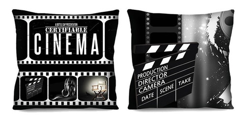 Kit 2 Almofada Cinema Retrô Claquete 42cm Preto E Branco 1