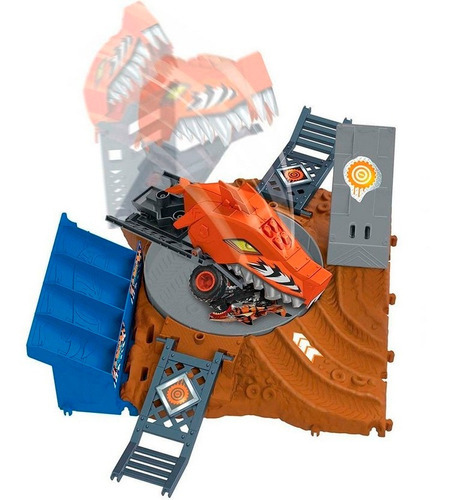 Pista Hot Wheels Monster Truck Giro Challenge, color turquesa mate