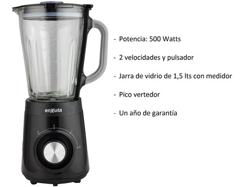 Imagen 4 de 4 de Licuadora Enxuta SDAENXLV8999 1.5 L negra con jarra de vidrio 220V