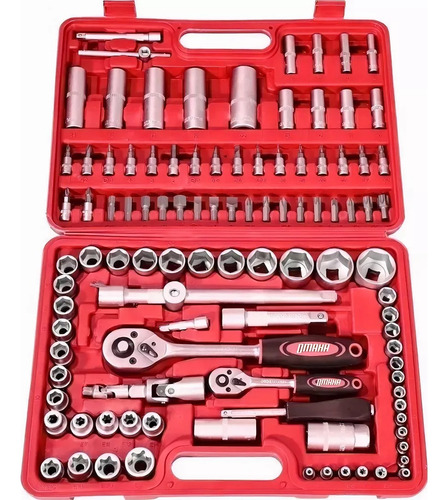 Juego Kit De Tubos Bocallaves Omaha 108 Pzs 1/4 Y 1/2jbk-108 Rojo