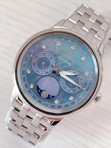 Reloj Citizen Eco Drive Calendrier Para Mujer Original Color de la correa Plateado Color del bisel Plateado Color del fondo Azul acero
