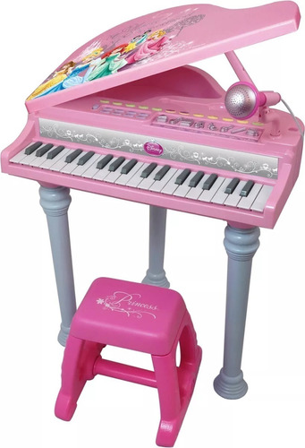 Piano De Cola Electrónico Banquito Winfun Princesas Disney Color Rosa