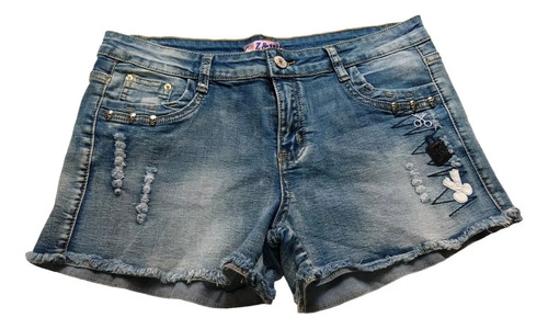 Short Mini Jean Elastizado Mujer Bolsillos Talle 32 Grande