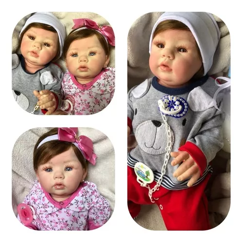 Bebê Reborn Casal Gêmeos Kit Abigail Realista Pode Banhar