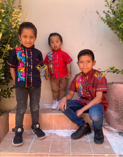 Camisas/guayaberas Artesanales Bordadas Para Niños- Chiapas
