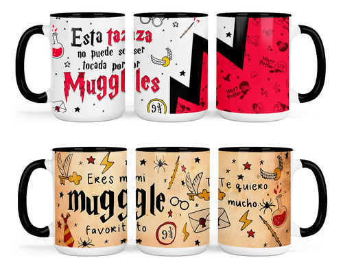 Taza Harry Potter 15oz 450ml Asa Color 2pz Modelos A Elegir.