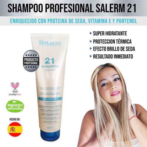 Shampoo Salerm 21 Proteína De Seda, Acido Hialurónico 300ml