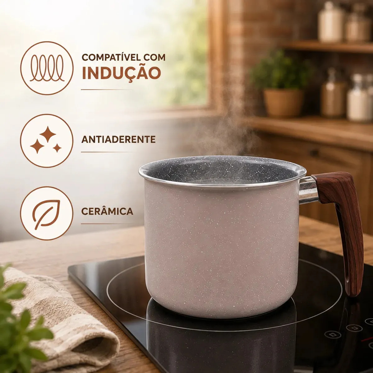 Leiteira Fervedor Chaleira Canecão Caneca Revestimento Em Cerâmica Antiaderente Para Fogão Indução e Gás Cozinha Premium Matera