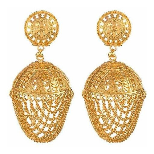 Aretes Colgantes Jhumka Bollywood 14k Oro Plateado