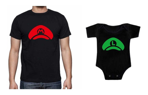 Combo Padre Hijo Mario Y Luigi Remera Y Body Bebé