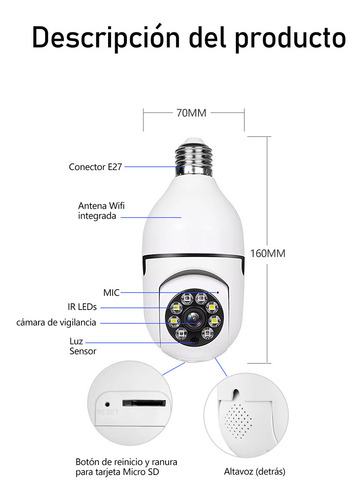 2pcs Cámara De Seguridad Wifi De 360° Visión Nocturna Alarma