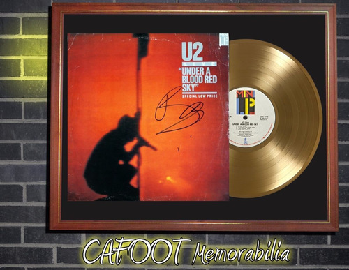U2 Under A Blood Red Sky Tapa Firmada Disco Oro Marco Bono