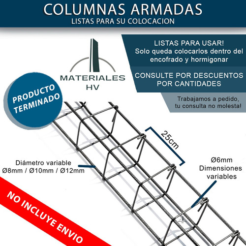 Columnas Armadas X 3 Mts - Hierro 10mm - Estribos 6mm 20x20