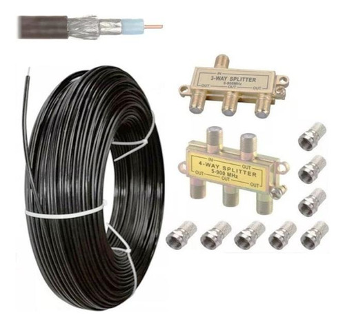 Cable Coaxial Negro 75mt Tv Cámaras Cable Rg-59 75 Ohms 