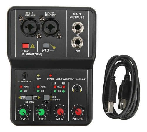 Mezclador De 2 Canales Usb 48v Phantom Power Compact, Mezcla