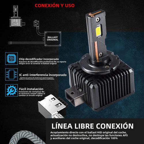 Kit Lampara Led D1s 90w 6000k 12v Vw Mercedes Benz Audi Bmw D1s Blanco Frío