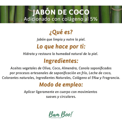 Imagen 2 de 5 de Jabón Coco Con Colágeno 100 Gr Bam Boo! Lifestyle