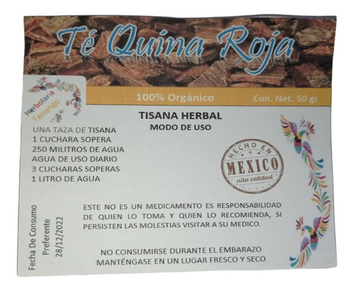 Té Quina Roja Orgánico 50gr 100% Natural Productos Tenango